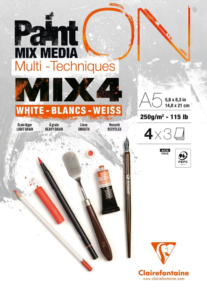 Clairefontaine 10x PaintON-12Bl Mix4 ws x 3Bl A5 250 g 975994C