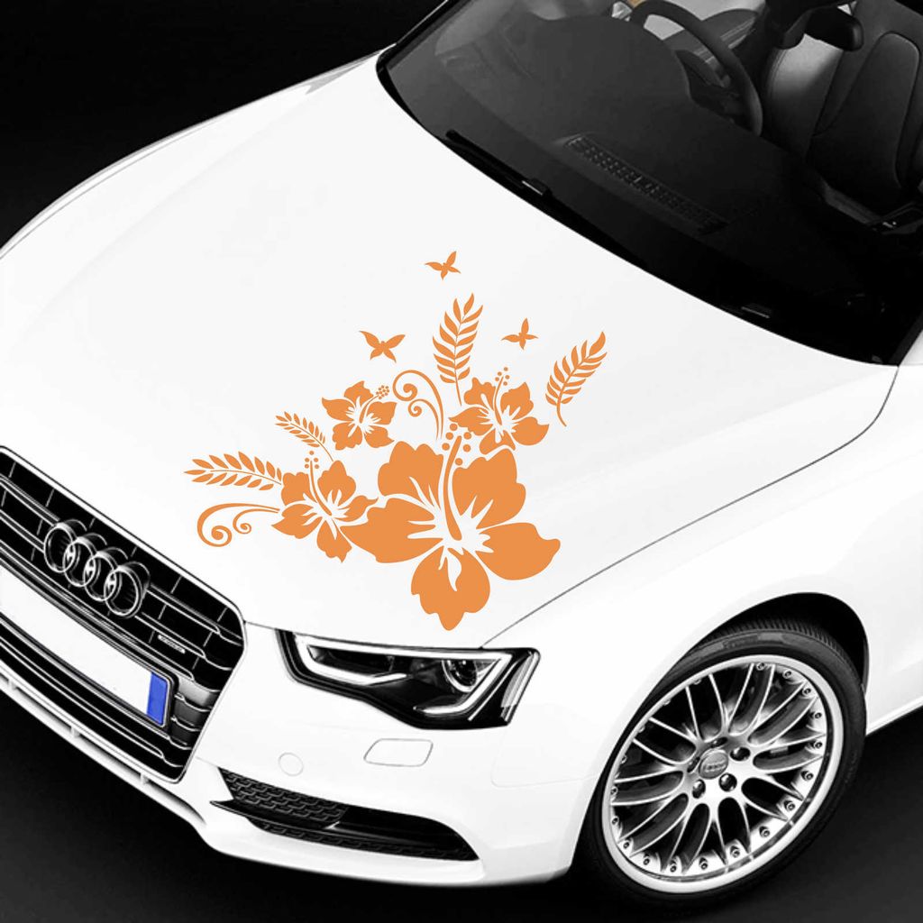 Aufkleber - Autoaufkleber "Hibiskus Ranke Jessi" 40cm x 40cmorange - Tuning Carystyling Heckscheibe Auto