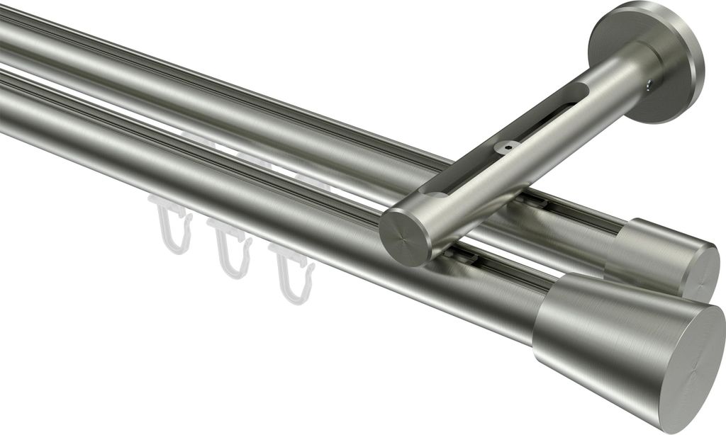 Interdeco Innenlaufstange / Gardinenstange mit Innenlauf Edelstahl-Optik, Typ Siteno Sitra (Konus), 20 mm Ø 2-läufig, 320 cm