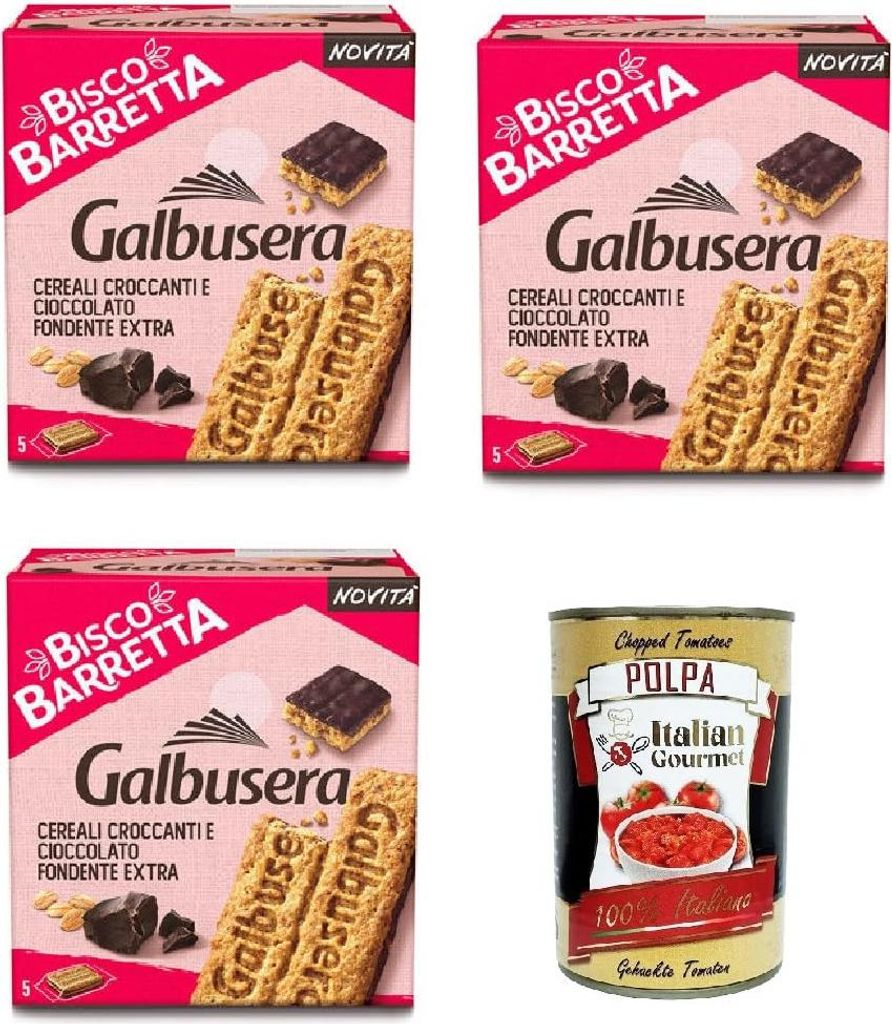 Galbusera Biscobarretta cereali e cioccolato fondente, Riegel Kekse Müsli und dunkle Schokolade 3x 230g + Italian Gourmet polpa 400g