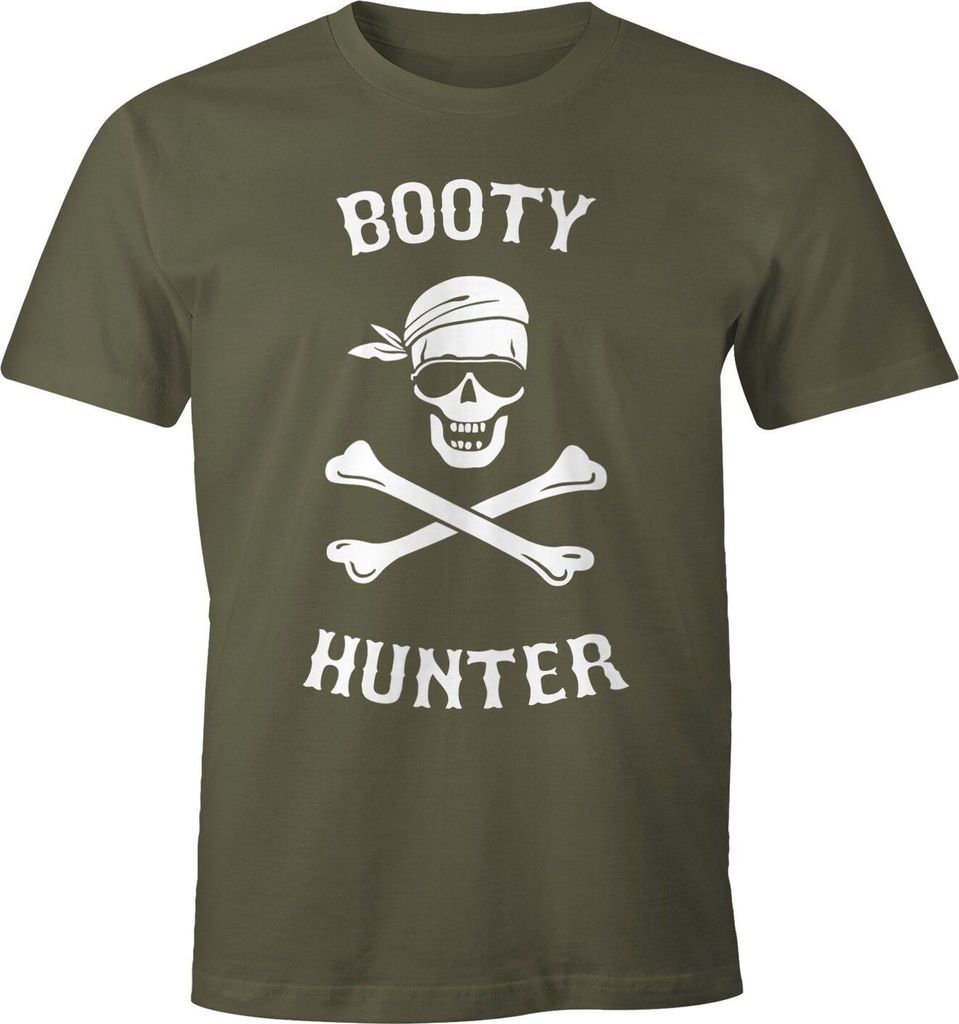 Cooles Herren Tanktop Booty Hunter mit lustigem Totenkopf Skull Jolly Roger Moonworks army XL
