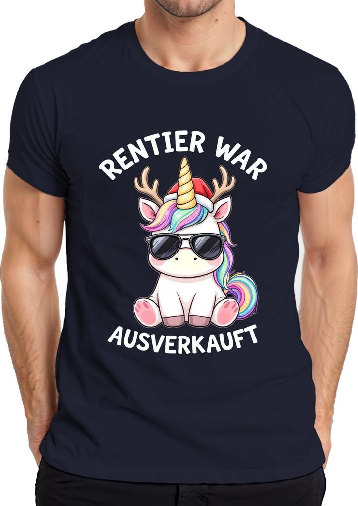 Rentier t Einhorn Weihnachten Weihnachtsmütze Geschenk Herren T-Shirt, Navy, XXL