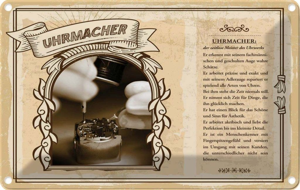 vianmo Blechschild 20x30 cm Uhrmacher Meister Beruf Arbeit Produktbild 