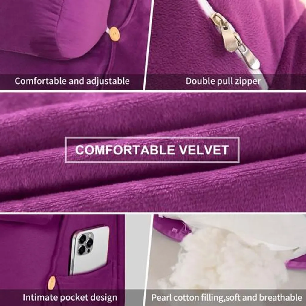 Coussin cunéiforme triangulaire violet avec appui-tête réglable pour lit - 5