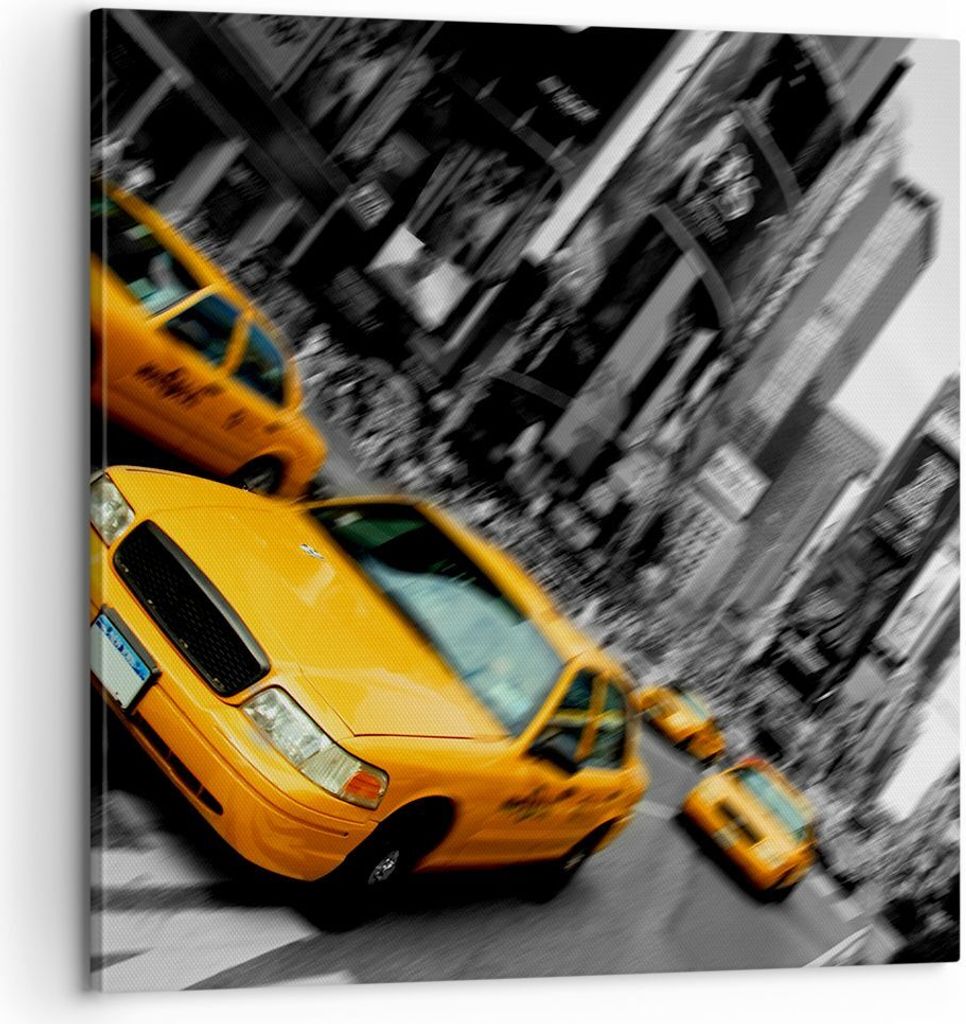 Bild auf Leinwand - Leinwandbild - Amerika taxi stadt - 60x60cm - Wand Bild - Wanddeko - Wandbilder - Leinwanddruck - Bilder - Kunstdruck - Wanddek...
