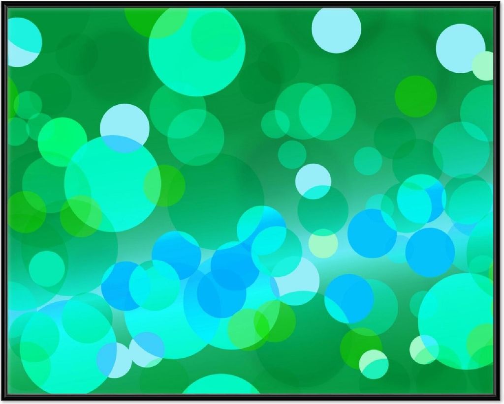Wallario Wandbild Grüne und blaue Kreise - harmonisches Muster, Größe: 40,30 x 50,30 cm, Poster mit schwarzem Aluminiumrahmen