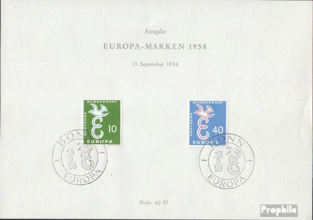 Briefmarken BRD (BR.Deutschland) 1958 Mi 295-296SB (kompl.Ausg.) auf Sonderblatt gestempelt Europa