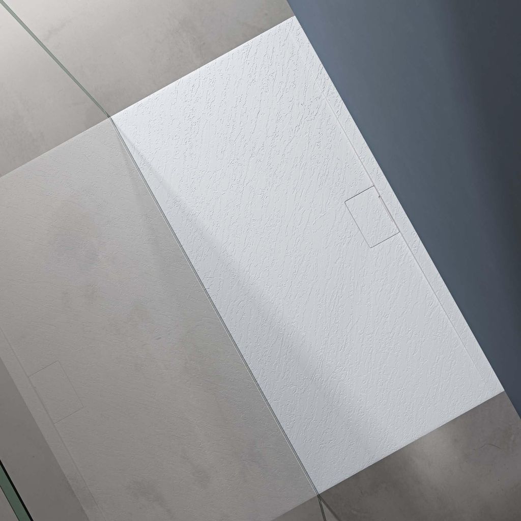 doporro Duschtasse Duschwanne 80x160x3 flach Mineralguss in Weiß DIN-Anschlüsse für bodengleiche Montage geeignet Geoma07