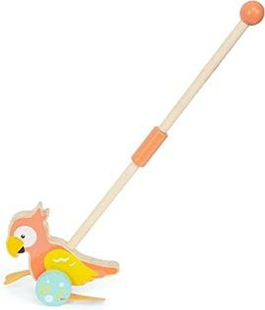 Holz Schiebespielwagen Schiebetier Spielzeug Lauflernhilfe Tierspielwagen Schiebespielzeug für Kinder ab 1 Jahr (Papagei)