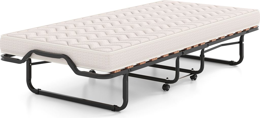 COSTWAY Gästebett klappbar 80x200cm, Faltbett mit Matratze aus Memory Foam Schaum, Metallbett Klappbett stabil bis 120kg auf Rädern, Beige