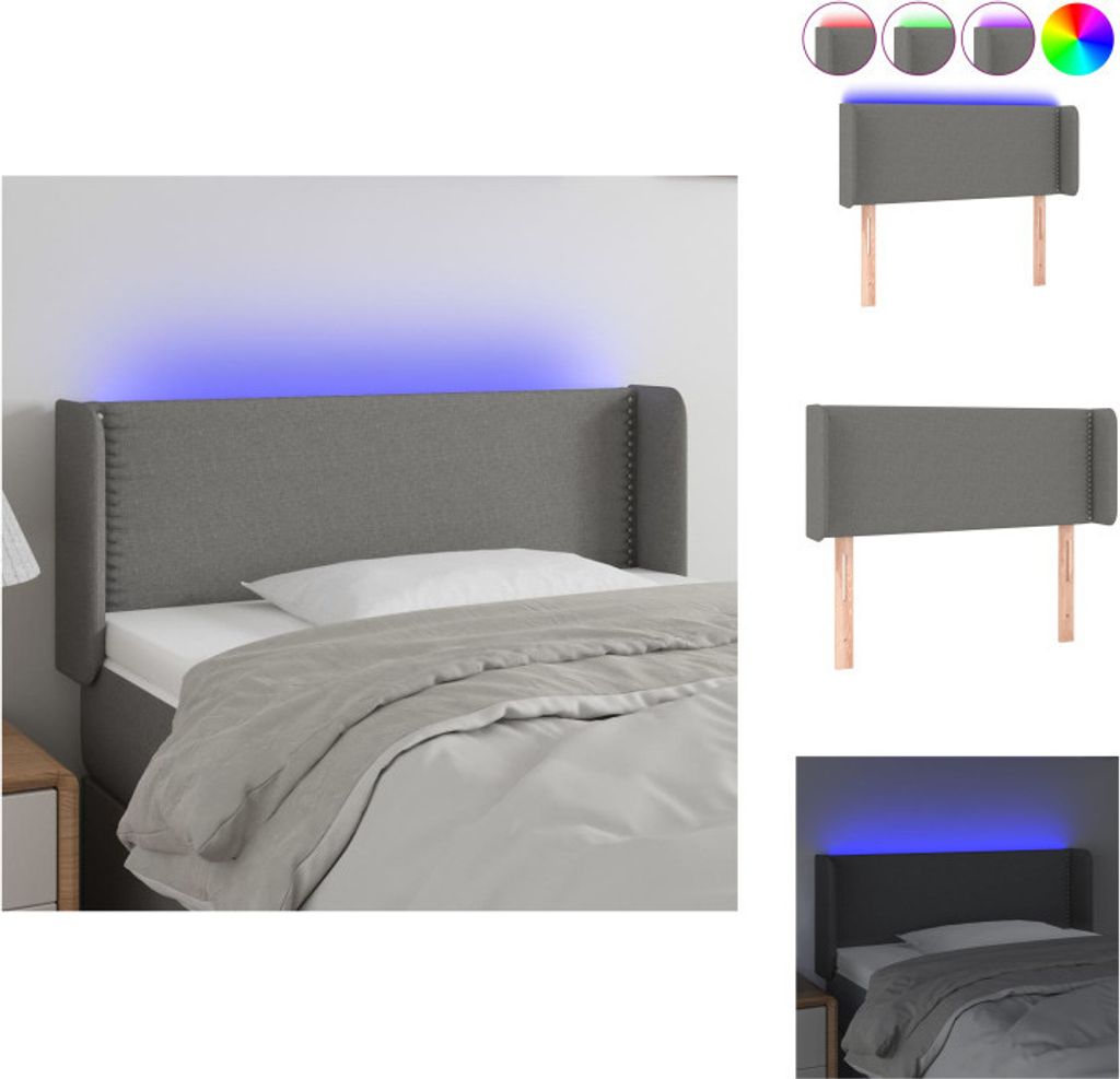 vidaXL LED Kopfteil Dunkelgrau 93x16x78/88 cm Stoff - Kopf- & Fußenden