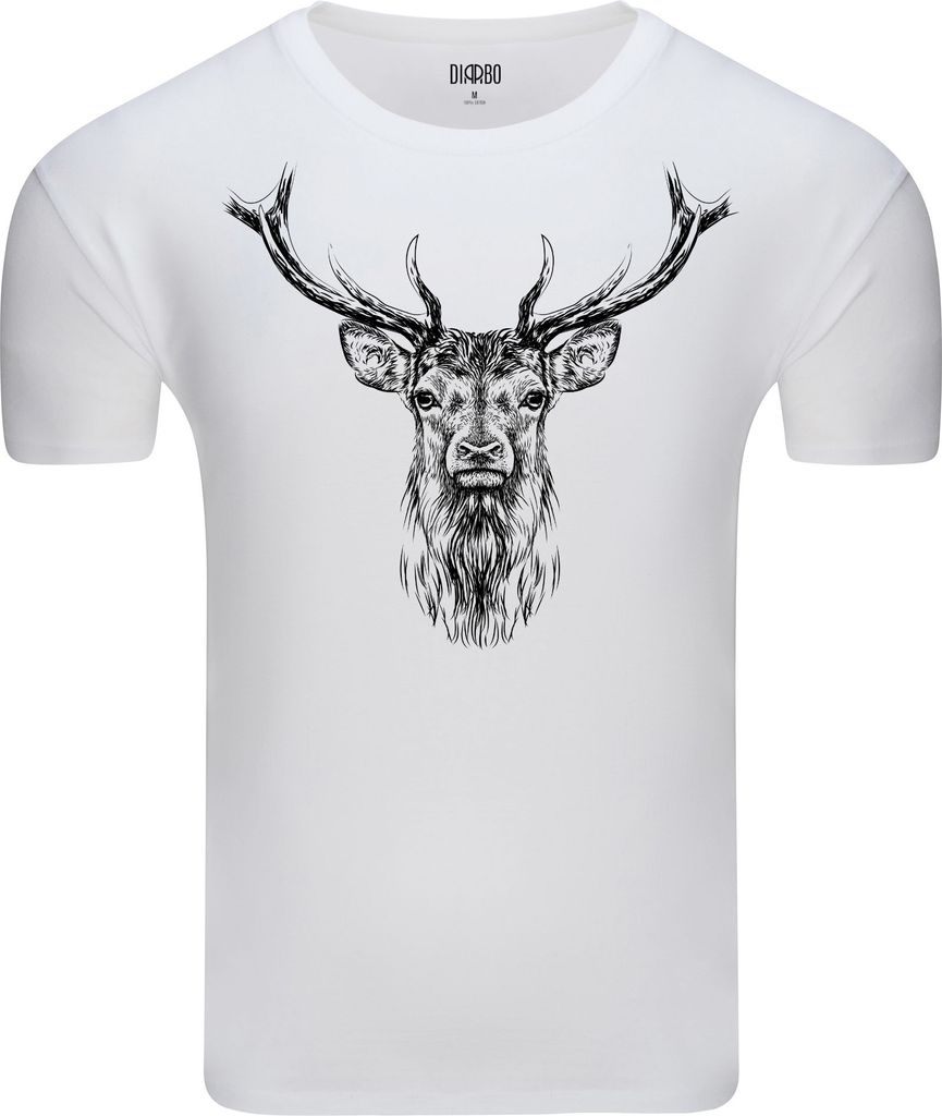 Diarbo Herren T-Shirt mit Tierliebhaber Druck Skizze eines Hirschkopfes Weiß Gr.L