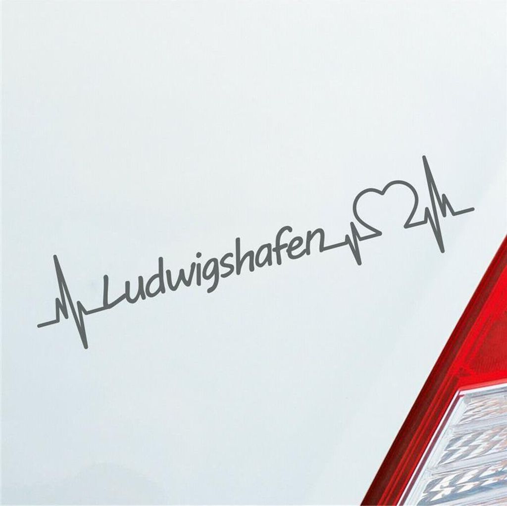 Auto Aufkleber Ludwigshafen Herz Herzschlag 19x4 cm Grau Sticker Heckscheibenaufkleber