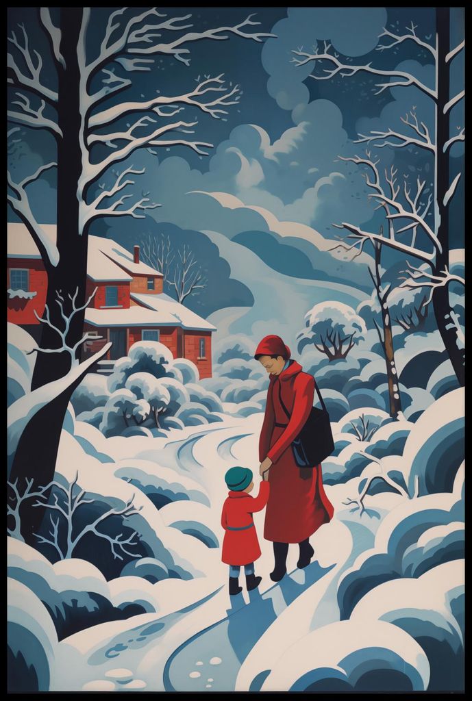 Plakat 61x91,5cm Mutter und Kind im Schneeland