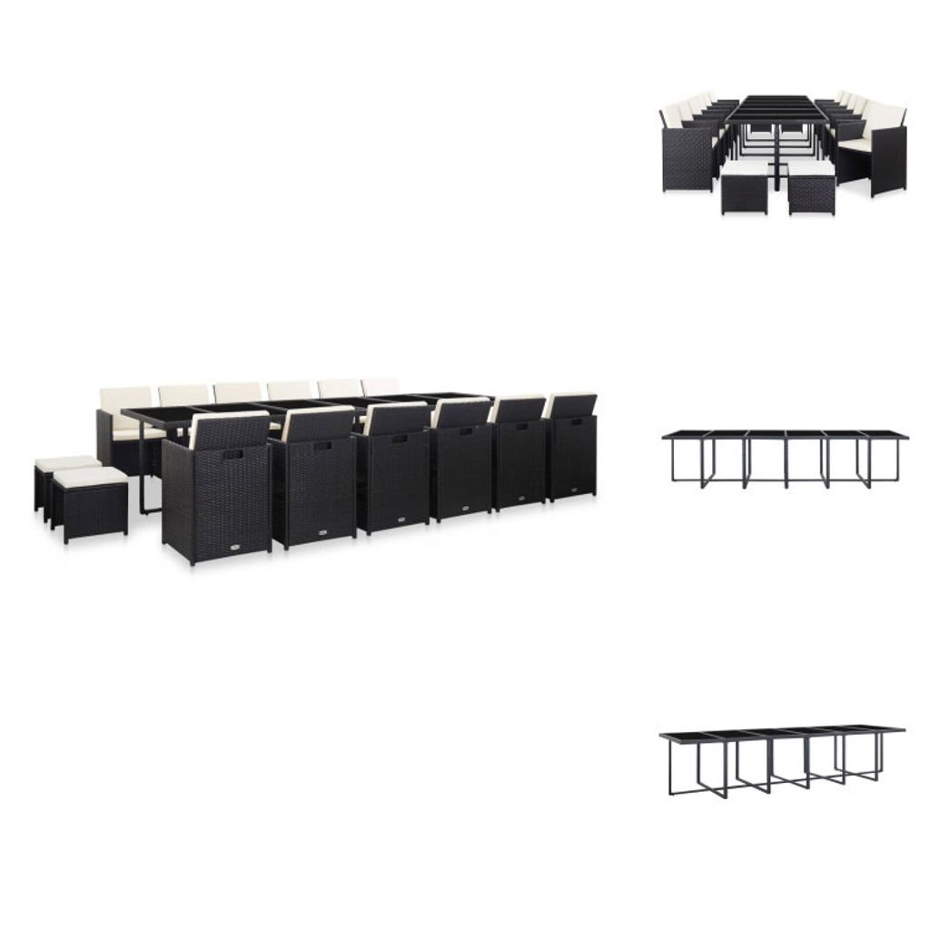 vidaXL 17-tlg. Garten-Essgruppe mit Auflagen Poly Rattan Schwarz - Gartenmöbel-Sets
