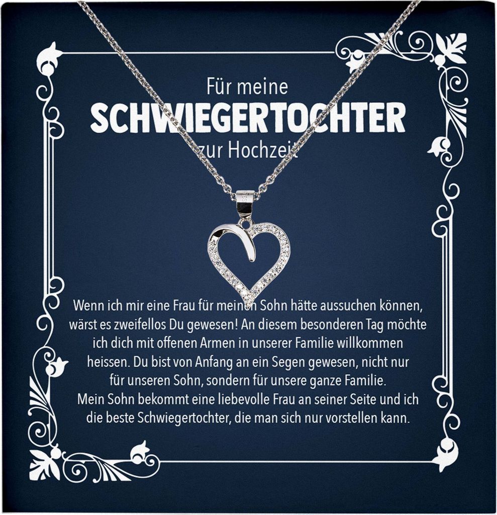 22Feels Schwiegertochter Geschenk Herz Halskette mit Karte Frauen Hochzeit Muttertag Geburtstag Weihnachten Damen Collier (Damen Silber 925/000 Sch...
