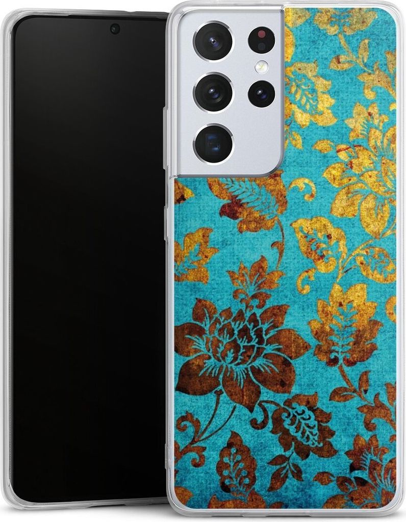 DeinDesign Handyhülle für Samsung Galaxy S21 Ultra 5G Silikon Hülle Case Smartphone Schutzhülle Blumen Ornamente Vintage
