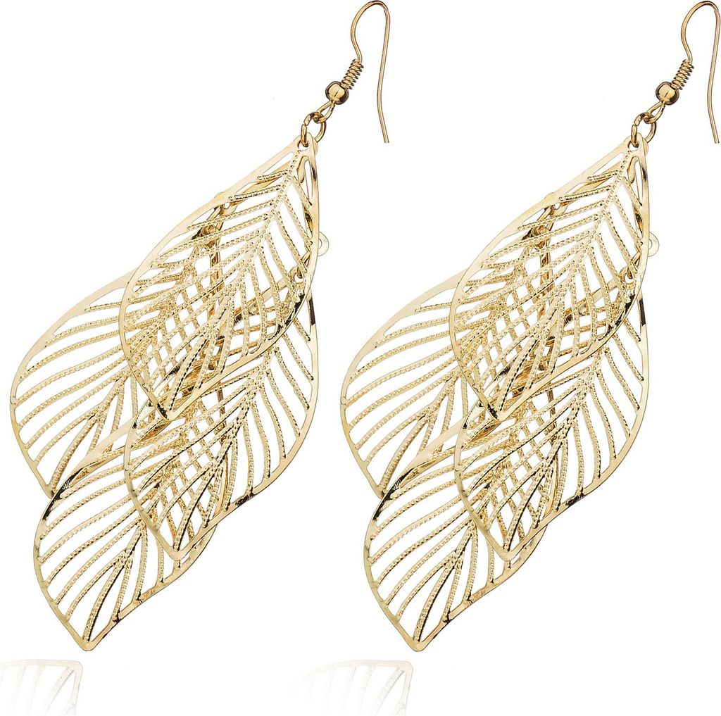 Retro-Damen-Ohrringe im Barock-Stil, Cluster, hohle Blätter, Quasten, Haken-Golden