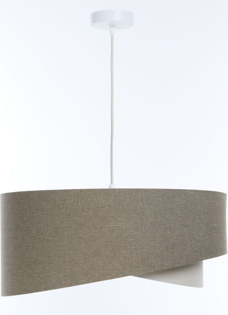 Hängeleuchte Stoff E27 D: 60 cm H: max. 95 cm Weiß Braun Creme rund Modern Pendelleuchte Hängelampe