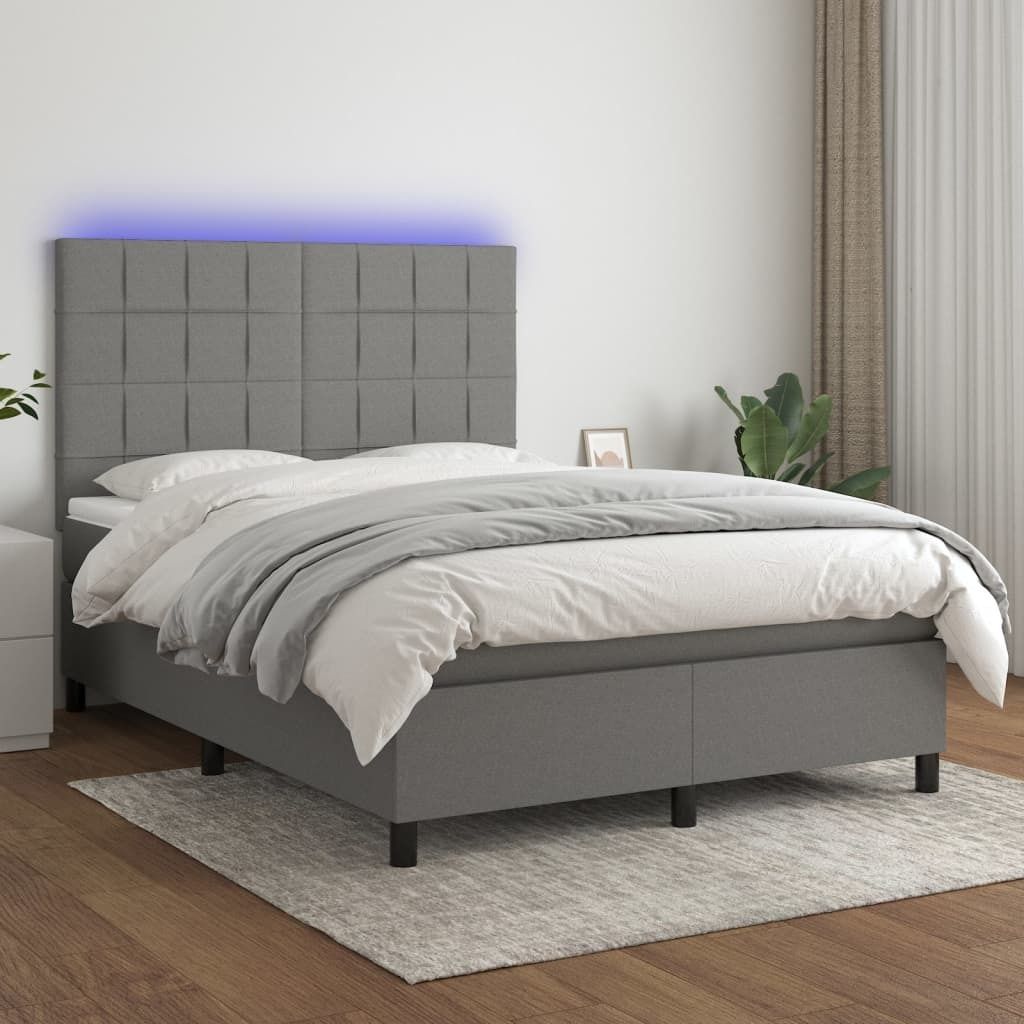 The Living Store Boxspringbett mit Matratze & LED Dunkelgrau 140x190 cm Stoff