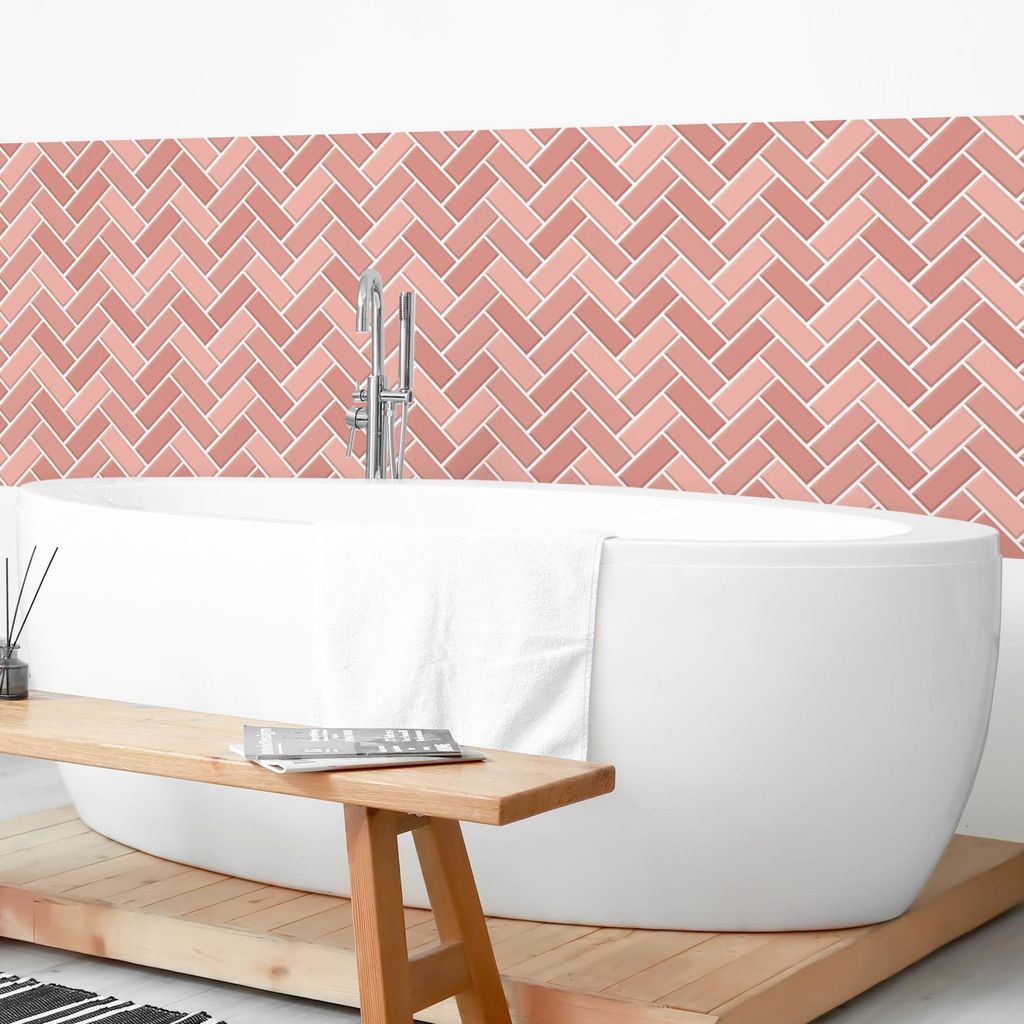 Wandverkleidung Bad mit Motiv selbstklebend - 0.61 mm Wandpaneel matt wasserfest Design rosa Fliesenoptik Unifarben Badrückwand fugenlos 400x90 cm