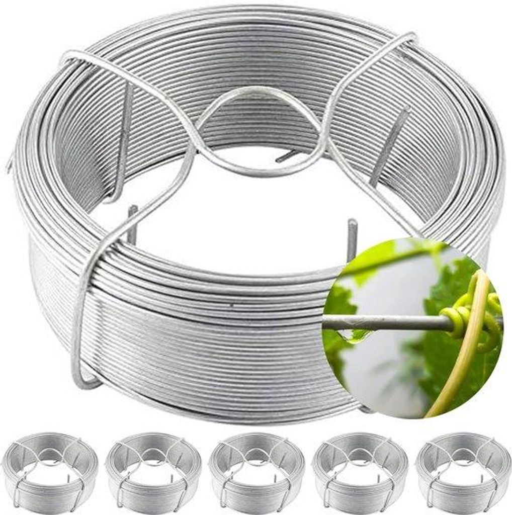 50 m x 1,1 mm x 6 Stück verzinkter Drahtrolle, Silberdraht, Gartendraht, Blumenpflanzendraht, Hekendraht