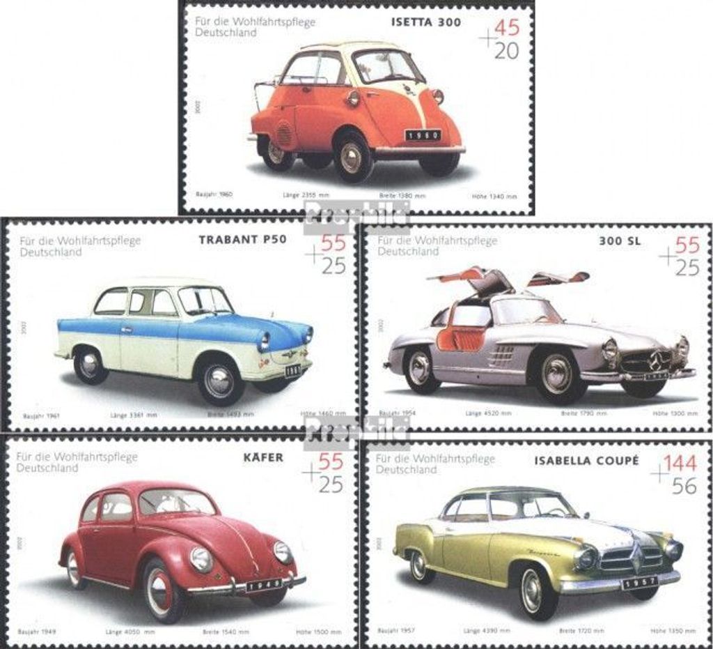Briefmarken BRD (BR.Deutschland) 2002 Mi 2289-2293 (kompl.Ausg.) gestempelt Oldtimer