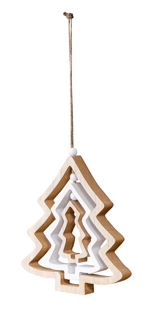 Tanne Deko Mobile H19cm Windspiel MDF Holz Natur Weiß Weihnachtsbaum Hängedeko Deko Anhänger Weihnachtsdeko