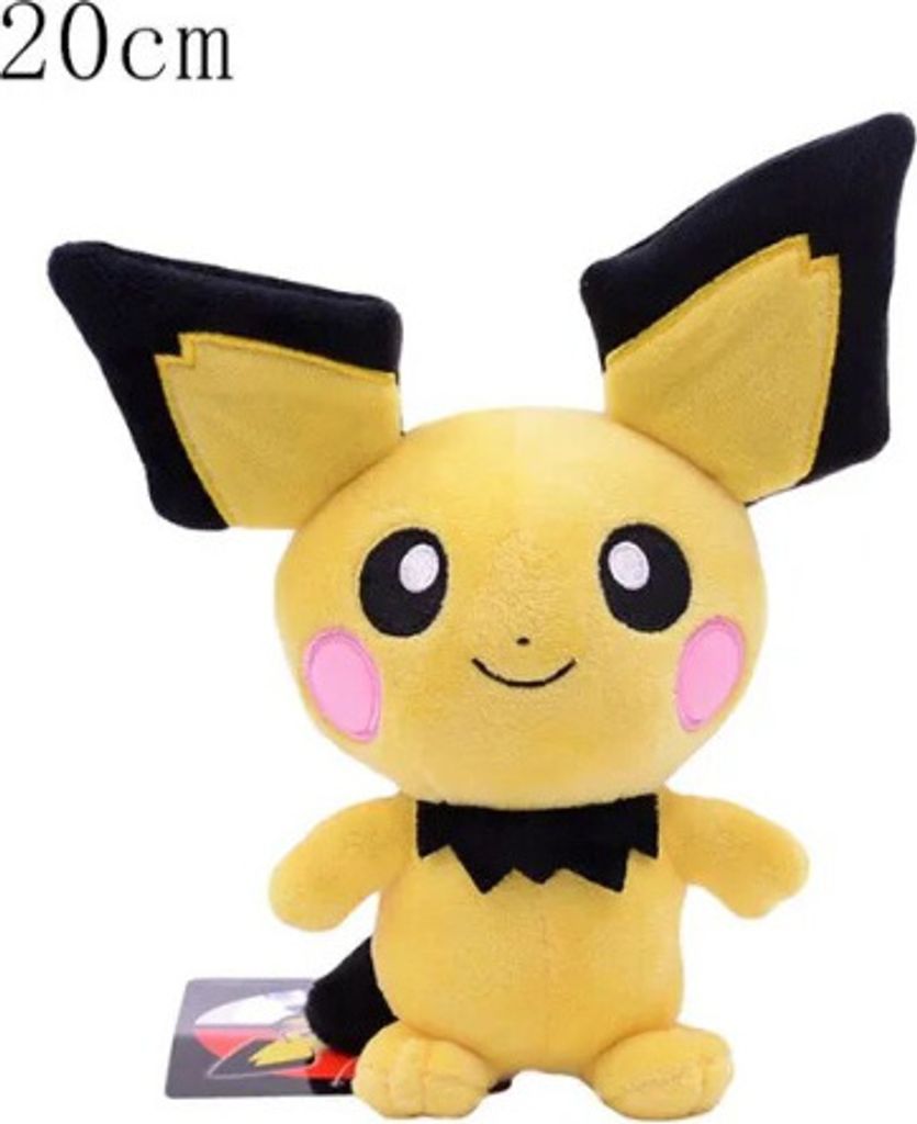 A Pichu plush toy is shown against a white background.