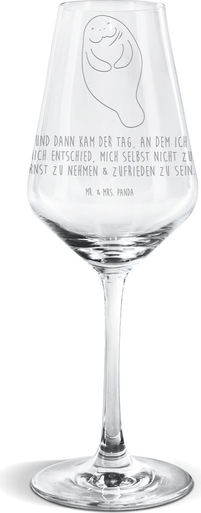 Mr. & Mrs. Panda Weinglas Seekuh Happy - Transparent - Geschenk, Für Weißwein, Seekühe, Respekt, Neustart, Weißweinkelch, wein glas, Neuanfang,...