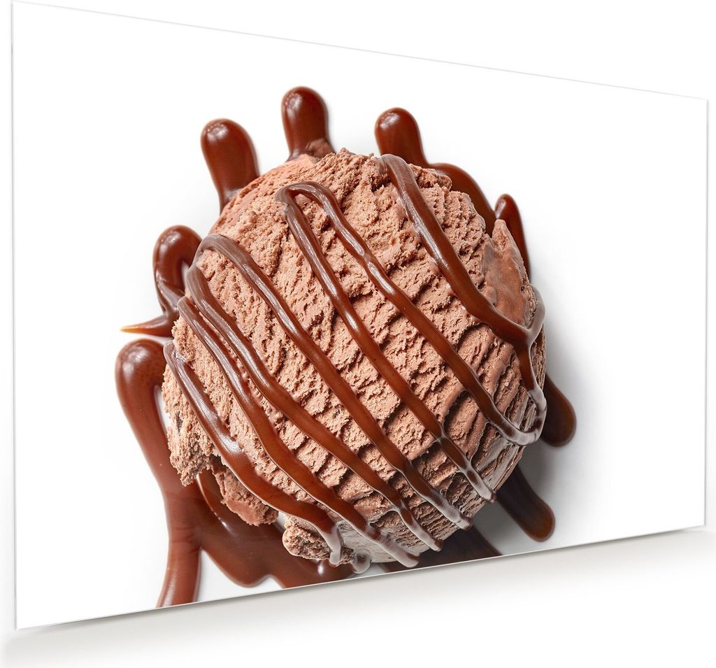 Glasbild Wandbild Schokoladeneis mit Sauce 90x60cm in XXL für Wohnzimmer, Schlafzimmer, Badezimmer, Flur
