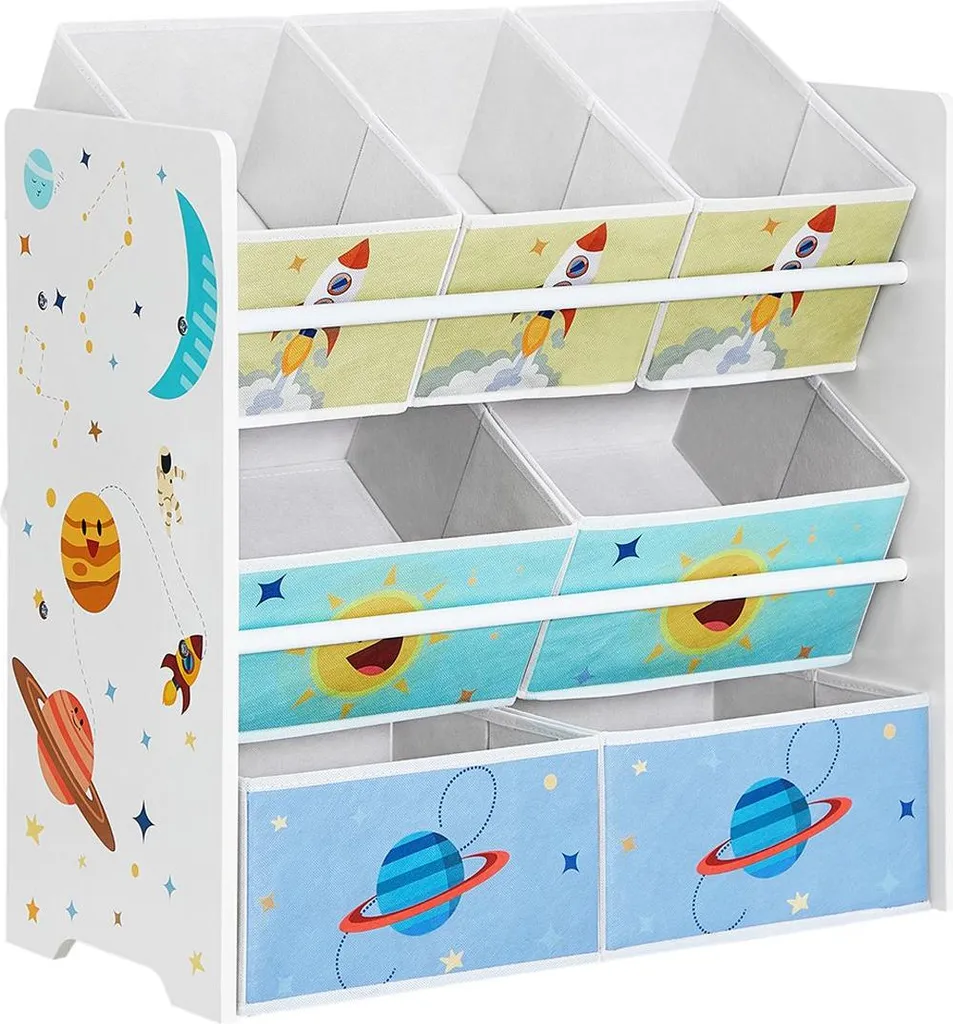 Meuble de rangement enfant avec 7 paniers en tissu pour salle de jeux