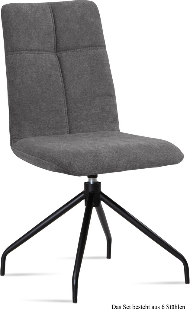 Esszimmerstuhl drehbar (6er-Set) Dniren 47x92x60 Schwarz/Grau