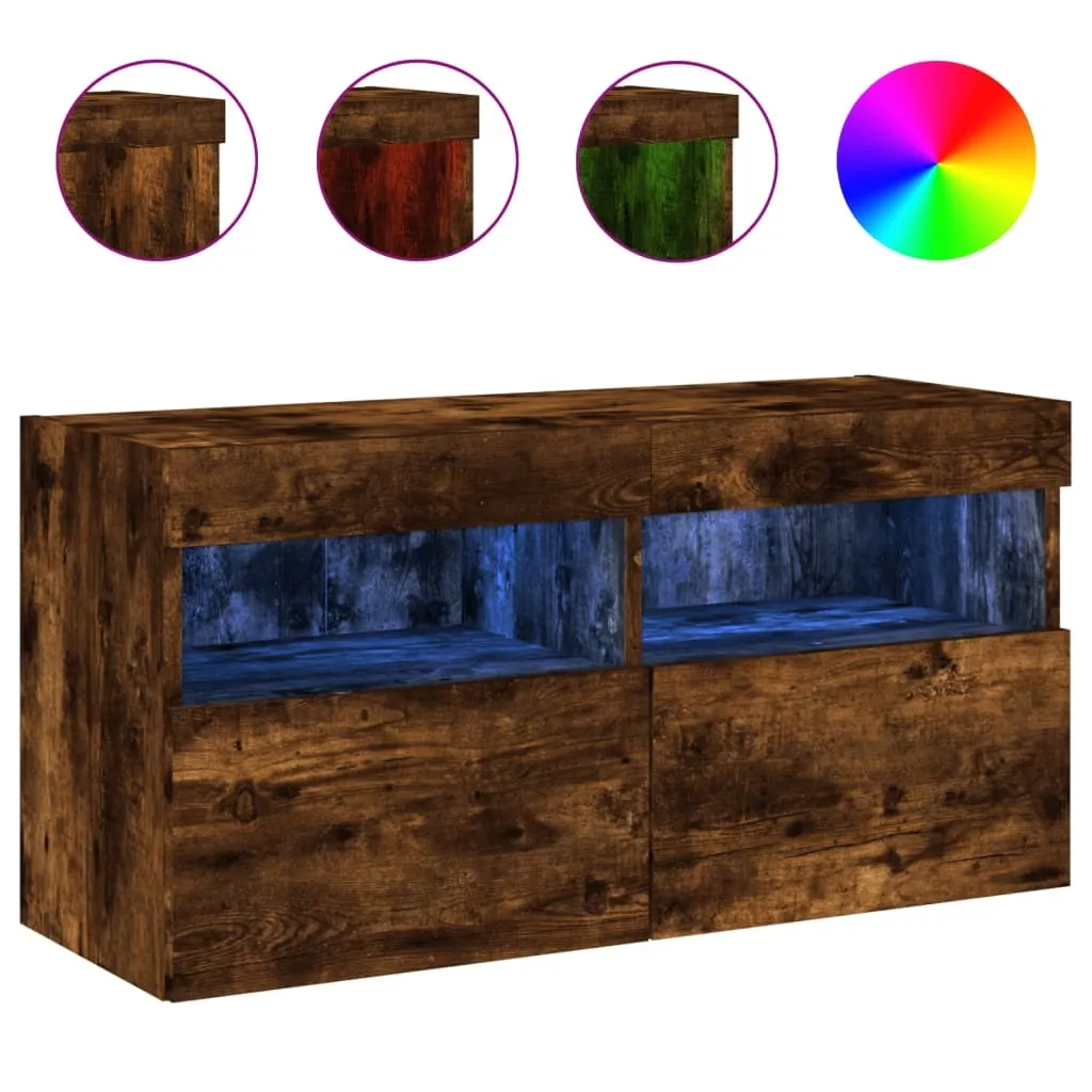 Supporto TV Sospeso Rovere Fumé 80x30x40 cm con LED RGB