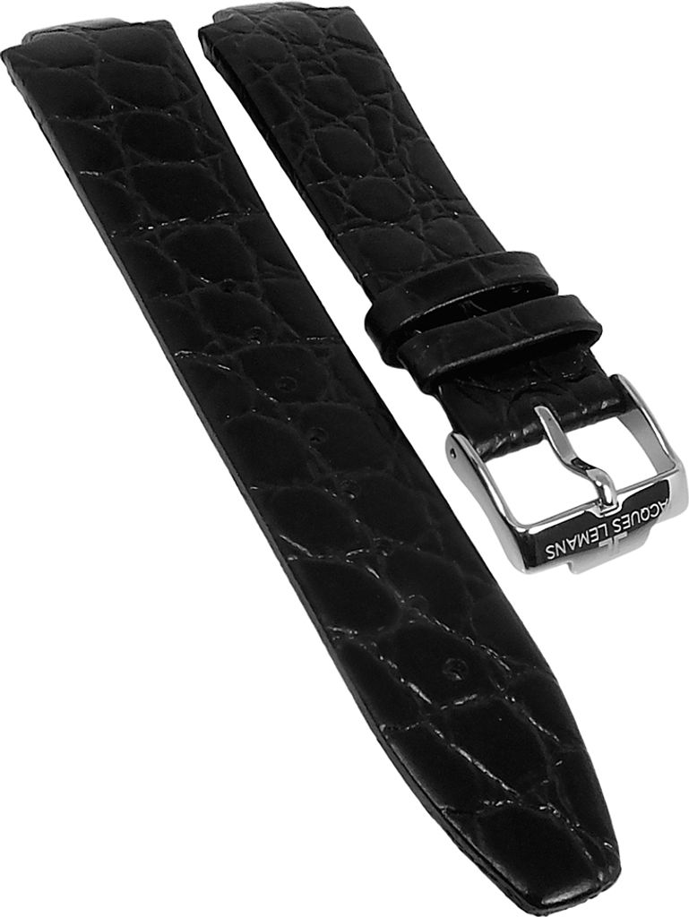 Jacques Lemans Uhrenarmband Leder schwarz Krokoprägung 1-1683 1-1683A