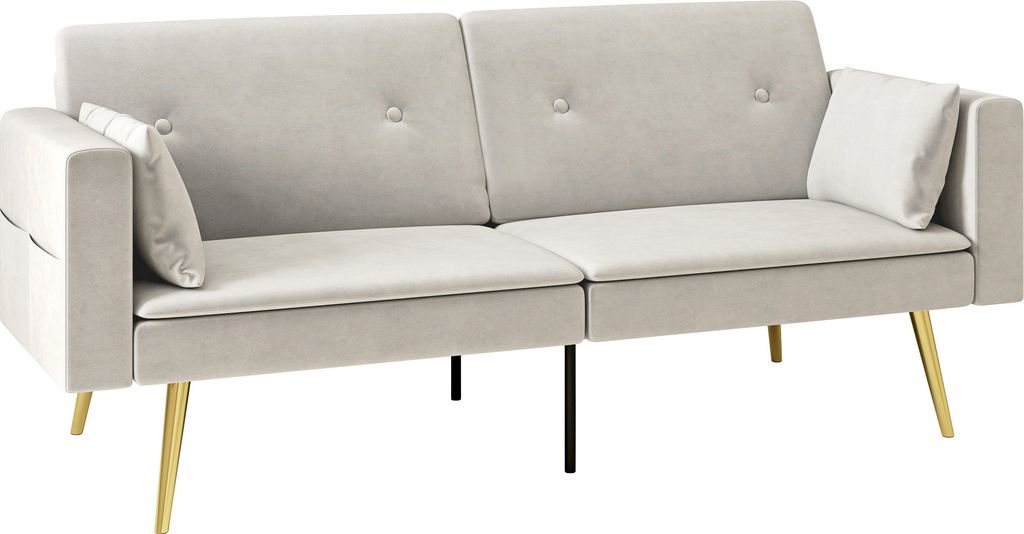 HOMCOM Schlafsofa, Schlafcouch mit Verstellbar Rückenlehne, Seitentasche, Gepolstert 2er-Sofa mit Schlaffunktion, Kissen, für Wohnzimmer, Schlafz...