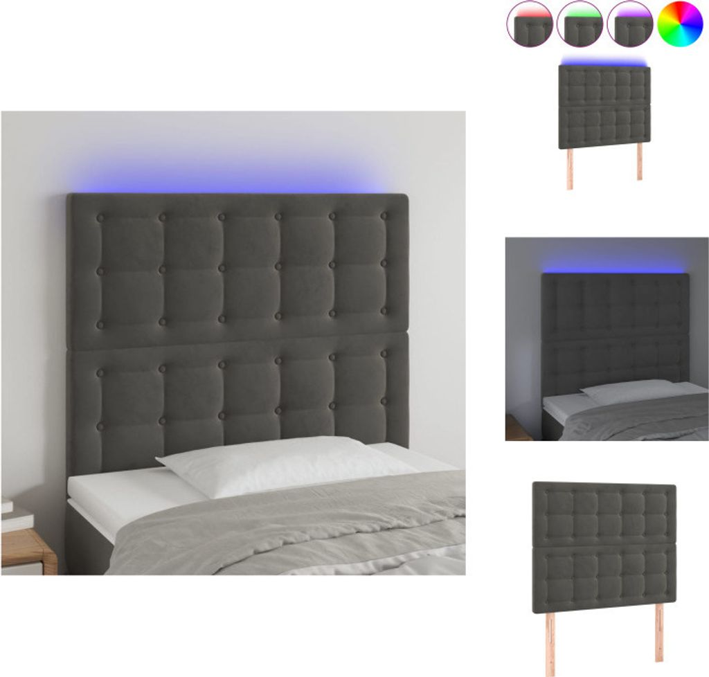 vidaXL LED Kopfteil Dunkelgrau 100x5x118/128 cm Samt - Kopf- & Fußenden