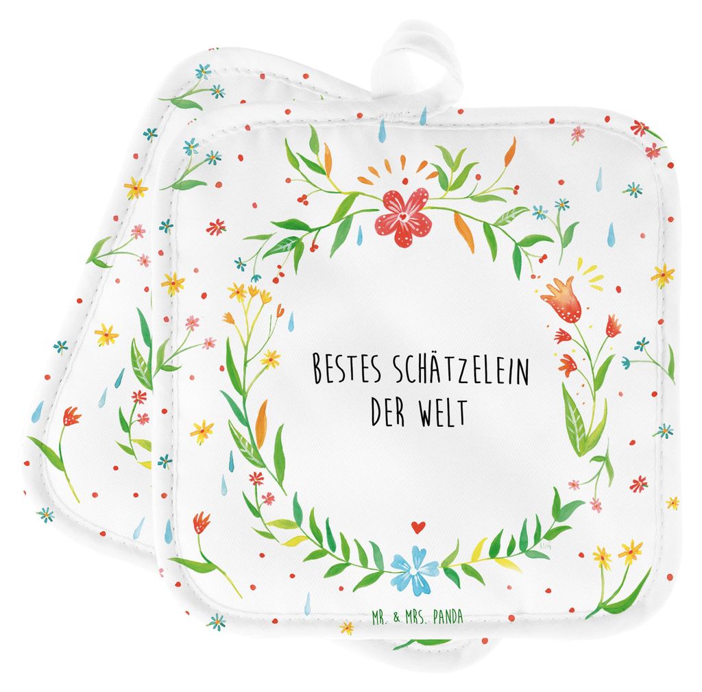 Mr. & Mrs. Panda Topflappen Schätzelein - Geschenk, topfhalter, Schatzi, Ofenlappen, Ehefrau, Topfuntersetzer, Set, Hochzeitstag, Kochlappen, Ehem...