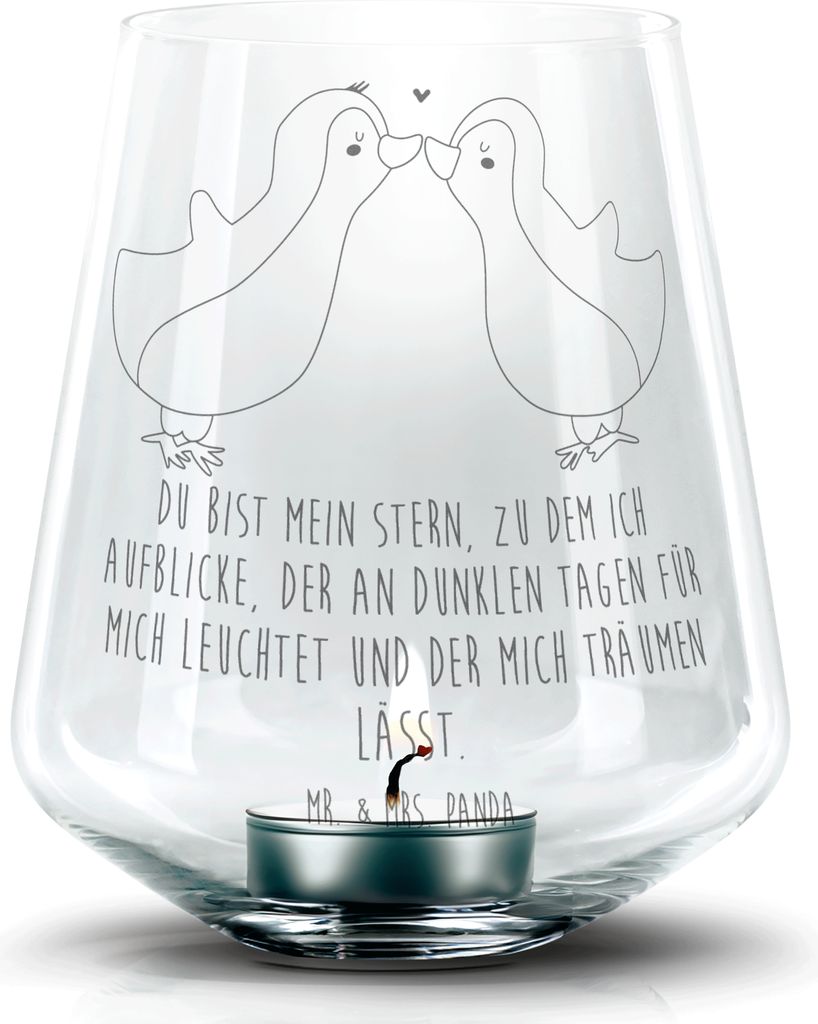 Mr. & Mrs. Panda Glas Windlicht Pinguin Liebe - Transparent - Geschenk, windlichtglas, Kerzenhalter, Teelichthalter, Freundin, Vertraut, Hochzeitst...