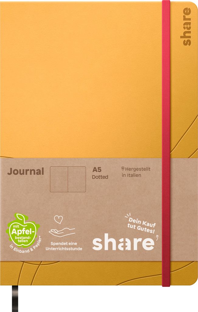 share Notizbuch A5, 192 Blatt, ideal für Schule, Büro, Tagebuch, Planer Gelb