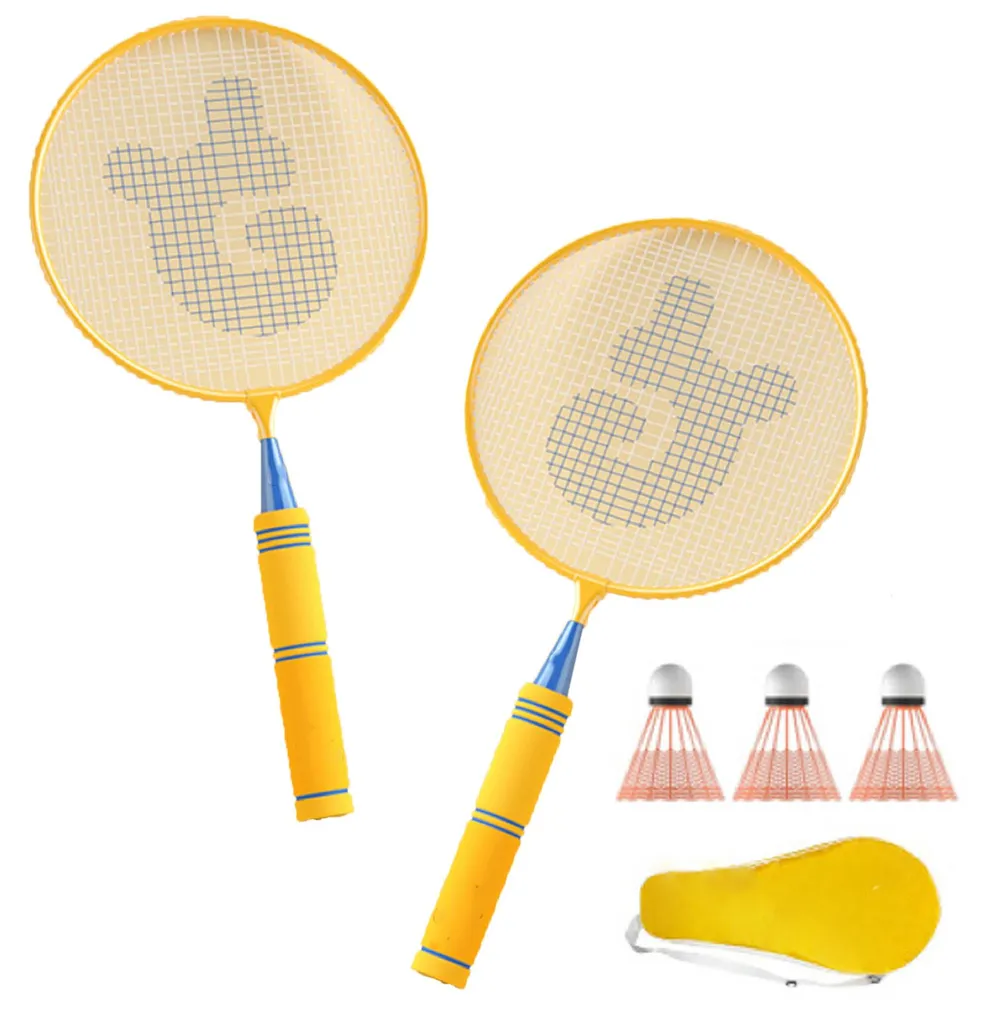 Raquette de Badminton Enfant en Alliage de Fer Jaune pour 5-12 Ans