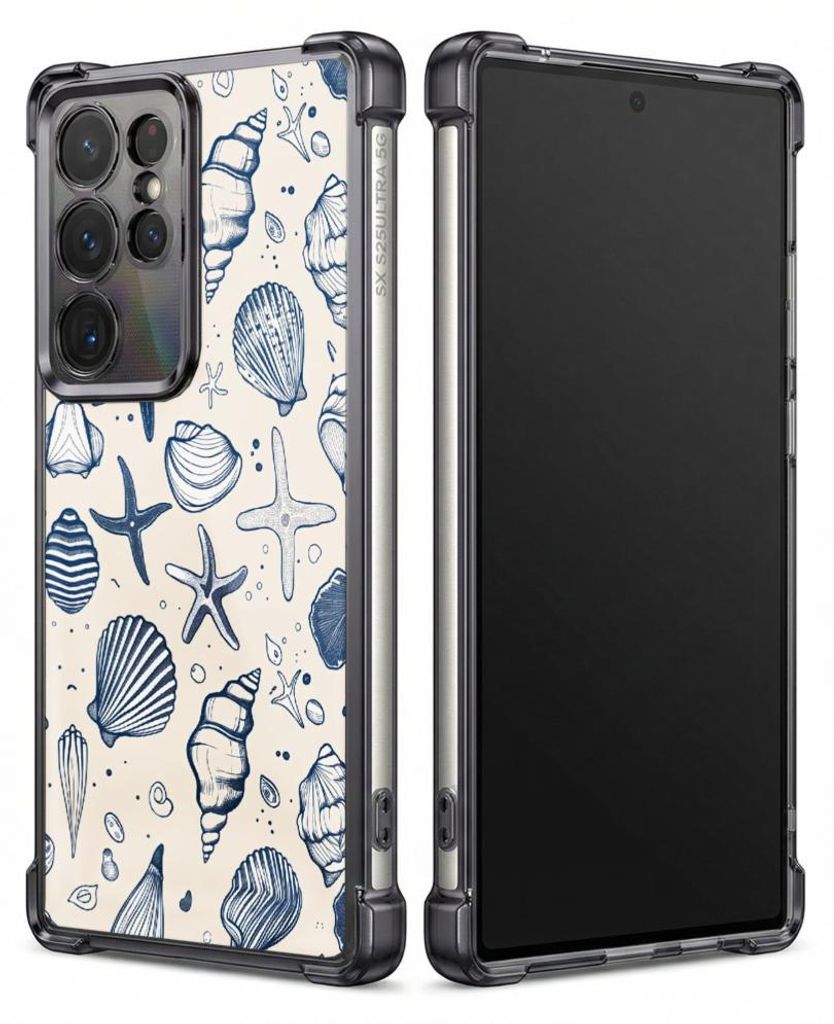 Personalisierte Hülle mit Bild für Samsung Galaxy S23 Ultra Elektroplattiert TPU Stoßdämpfer Handyhülle mit Muscheln, Seesterne, Korallen, Wel...