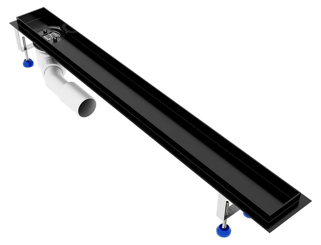 Grundkörper-Set für Duschrinne 120 cm SDS Schwarz Matt aus Edelstahl inkl. Haarsieb/Ablauf waagerecht - seitlicher Abgang (Ohne Abdeckung - separ...