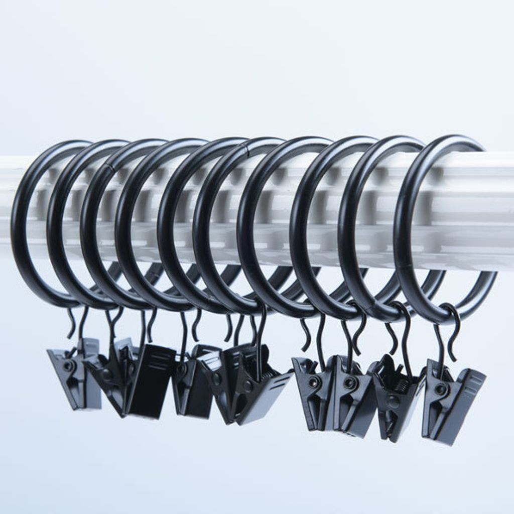 30x Metall Gardinenringe Klammern Vorhangringe für Gardinenstangen mit Haken 