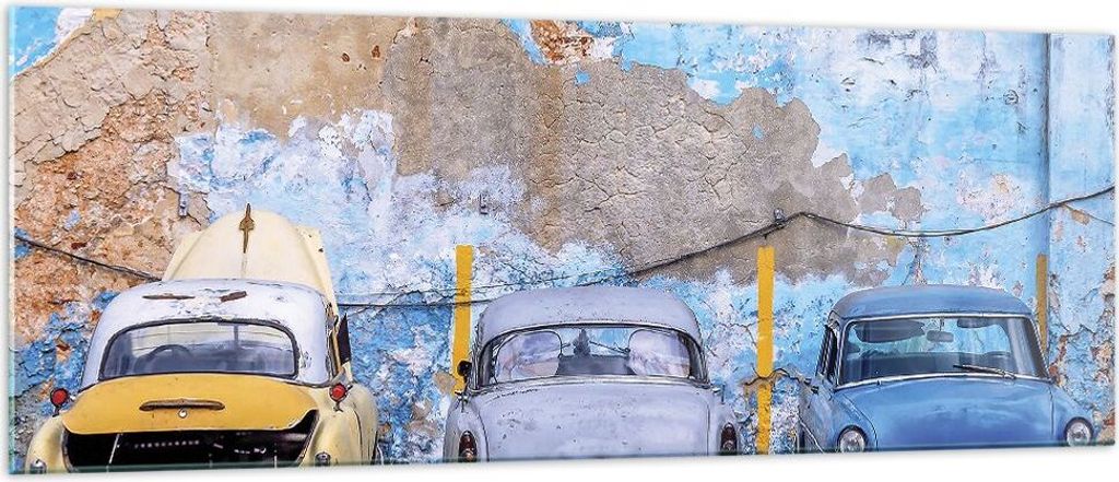 Bilder auf glas - Einteilig - Havanna Oldtimer Autos - 140x50cm - Glasbilder - Wandbilder - Bilder - zum Aufhängen bereit - Wanddekoration aus Gla...