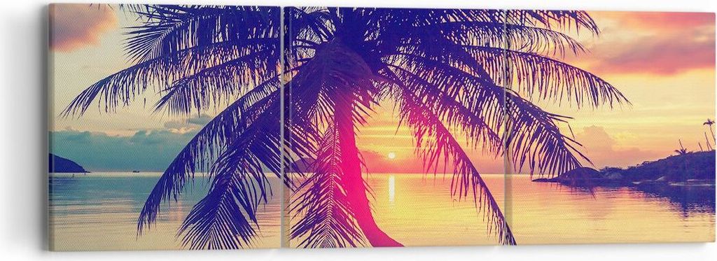 Bild auf Leinwand - Leinwandbild - Meer Strand Palme - 90x30cm - Wand Bild - Wanddeko - Wandbilder - Leinwanddruck - Bilder - Kunstdruck - Wanddeko...
