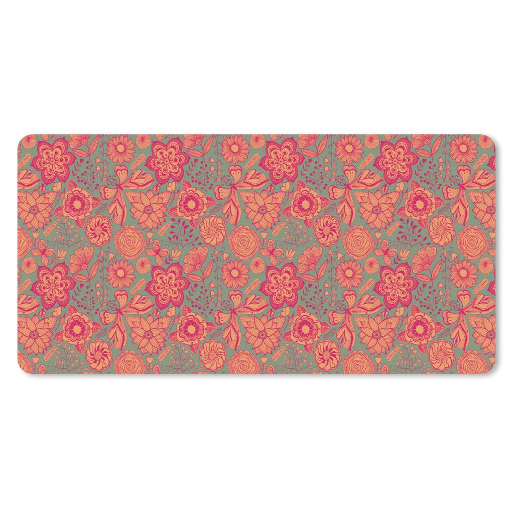 MuchoWow Schreibtischunterlage Schmetterlinge - Muster - Frühling - Bohème 80x40 cm - XXL Mauspad - Gaming Mauspad