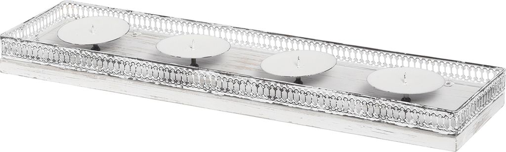 Eleganter Kerzenhalter Shabby Chic 60cm Weiß - Metall & Holz Kerzentablett