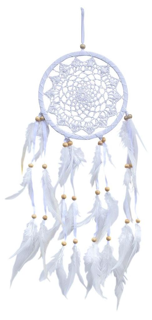 Traumfänger mit gehäkeltem Netz, weiss 16x50cm