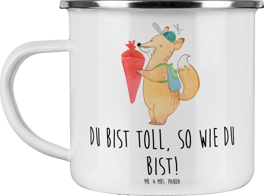 Mr. & Mrs. Panda Pott Schulanfang Einzigartig - Weiß - Geschenk, Emaille Tasse, Mut, Teetasse, Zuversicht, Schulstarter, du bist toll so wie du bi...